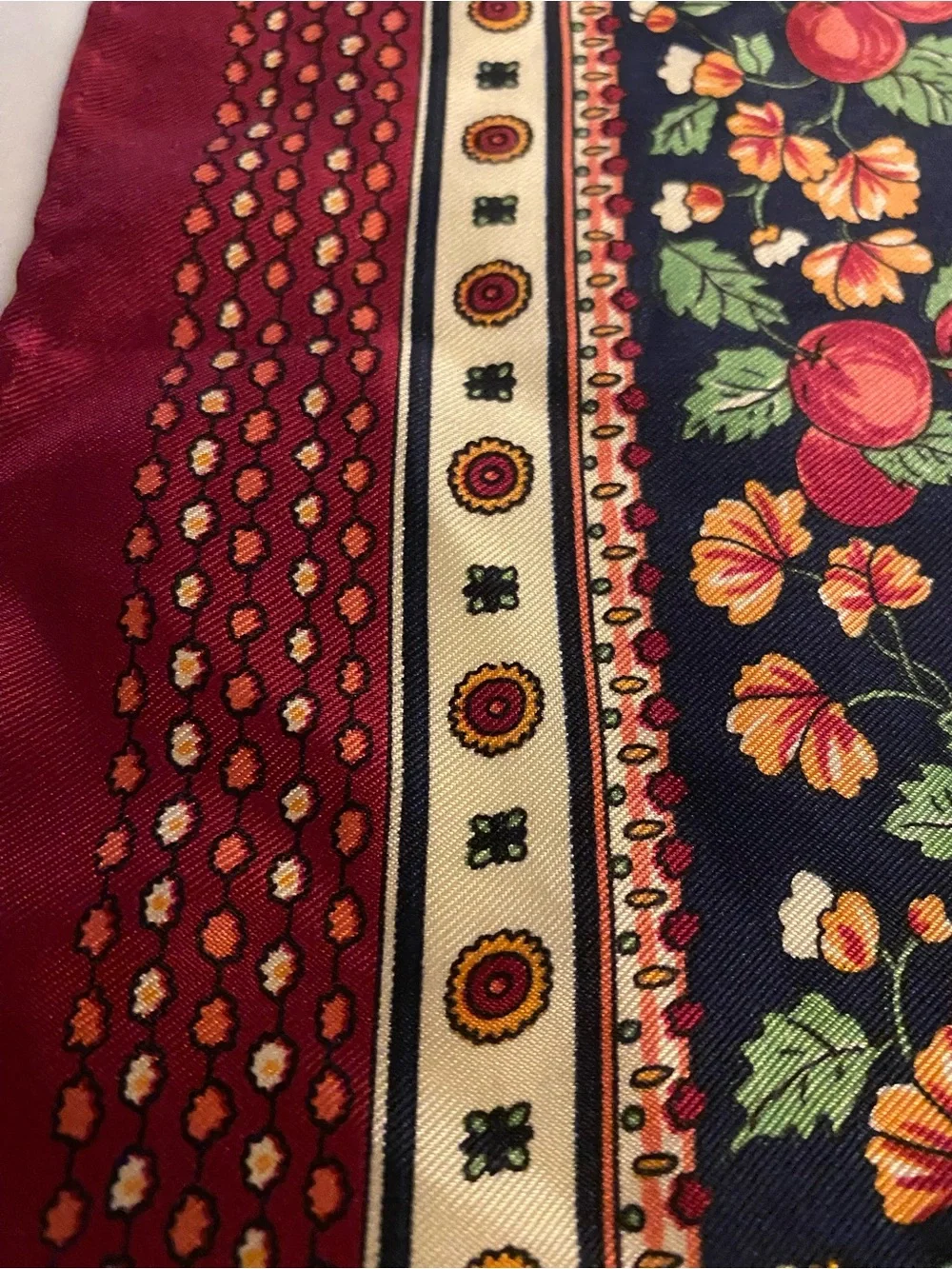 Echo Vintage Silk Square Scarf Multicolor Fruit & Floral Fall Timeless Elegant